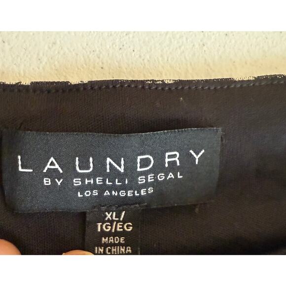 Laundry by Shelli Segal Ruched Mesh Top Blouse Women XL Black Marshmallow Flora - Picture 3 of 8